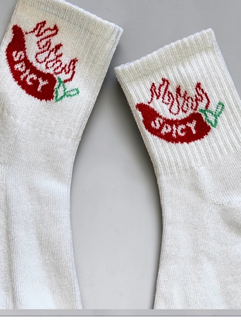 White 'Spicy' Chili Crew Socks  Women Fashion Socks